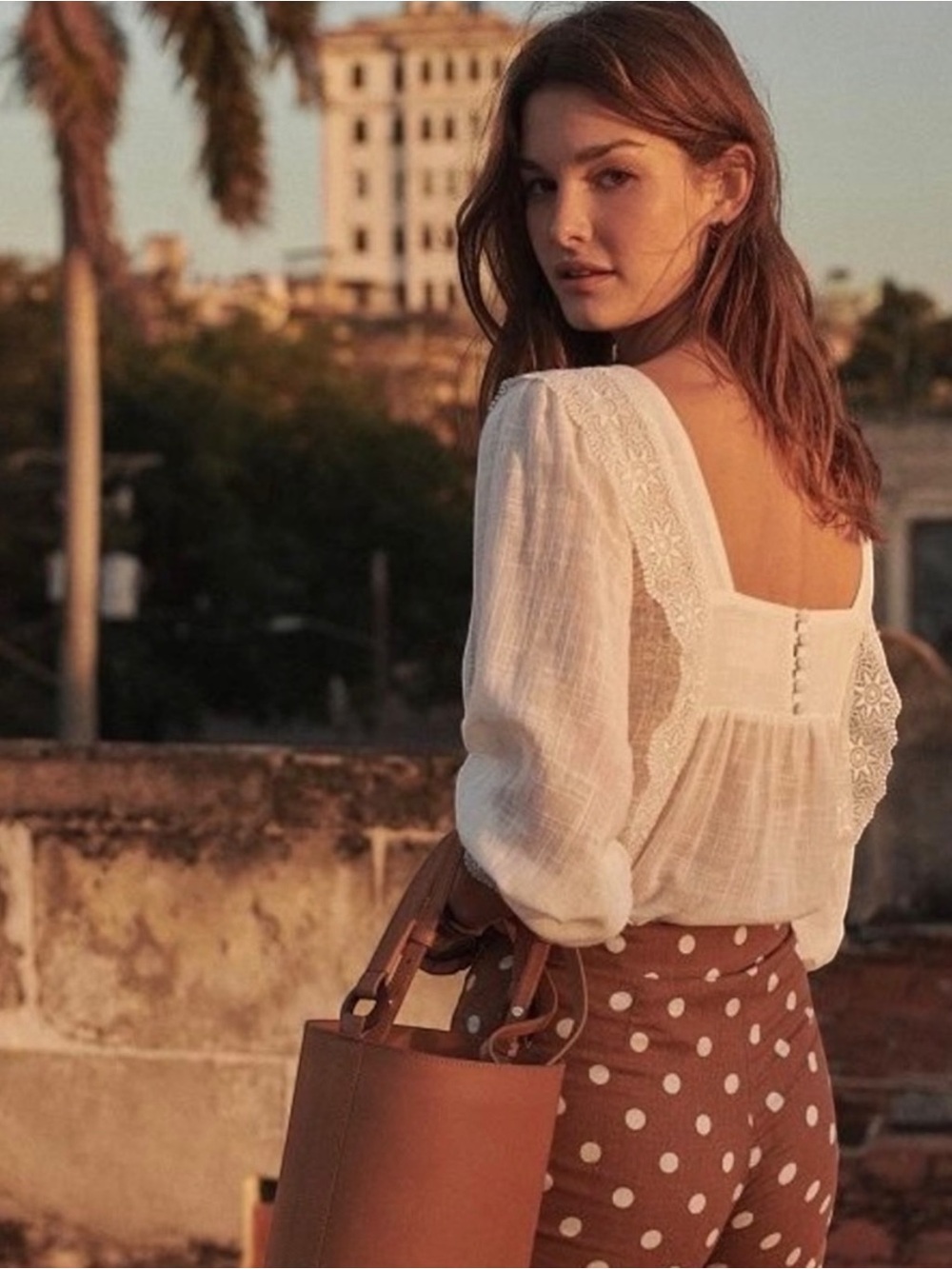 Sezane Cleo Blouse White Slub Gauze Cotton Lace Boho Parisian Coastal Breathable - Picture 5 of 15